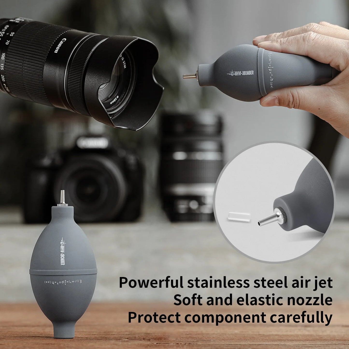 MHW 3BOMBER Coffee Powder Dust Cleaning Set Air Blower Wooden Brush for Coffee Grinder Blowing Pump for Camera Lens Keyboards