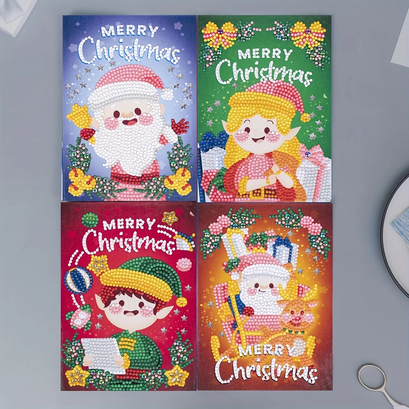4 pcs Diamond Art Painted Greeting Card, Christmas Balloon 5D DIY Special Shape Diamond Card Creative Gift
