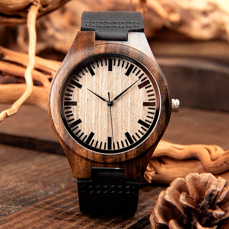 BOBO BIRD Ebony Wood Watch Customized Gift Quartz Movement Timepieces for Son Mom Dad Boyfriend Engraved Your Own Logo OEM