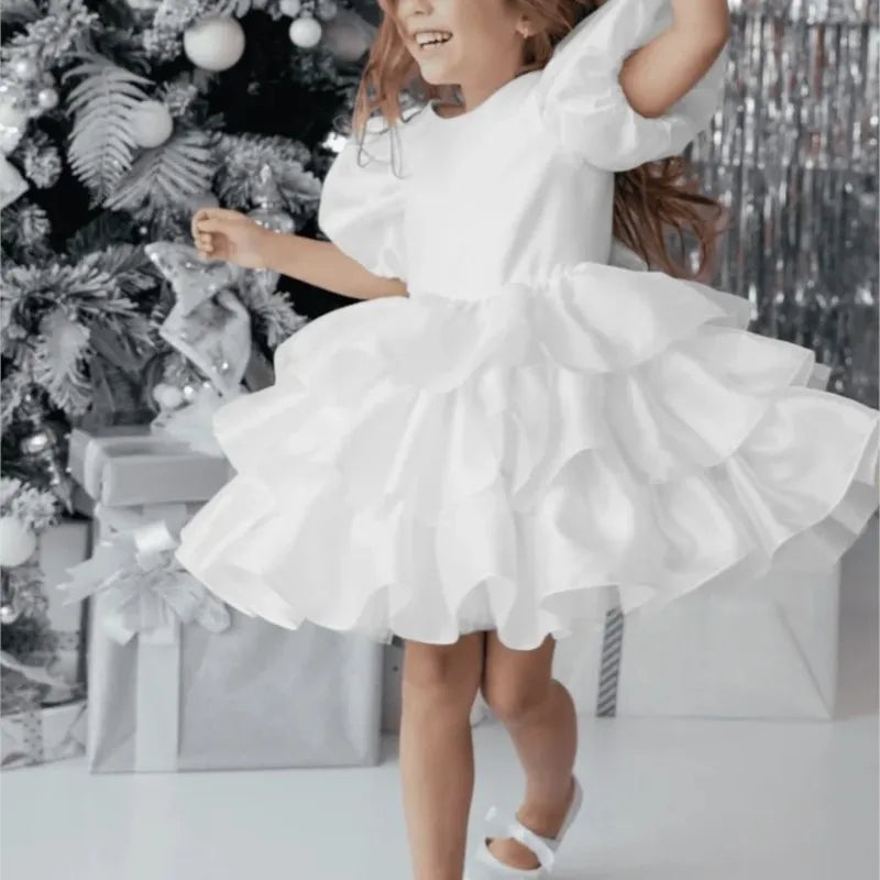 Fashion Baby Girl Princess Layered Dress Puff Sleeve Infant Toddler Teen Vestido Party Birthday Ball Gown Baby Clothes 1-12Y