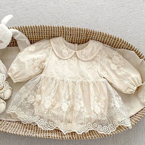 2024 New Autumn 0-24M Children Clothes Newborn Baby Girls Long Sleeved Cotton Bodysuits+Lace Dress Korean Style Climbing Suit