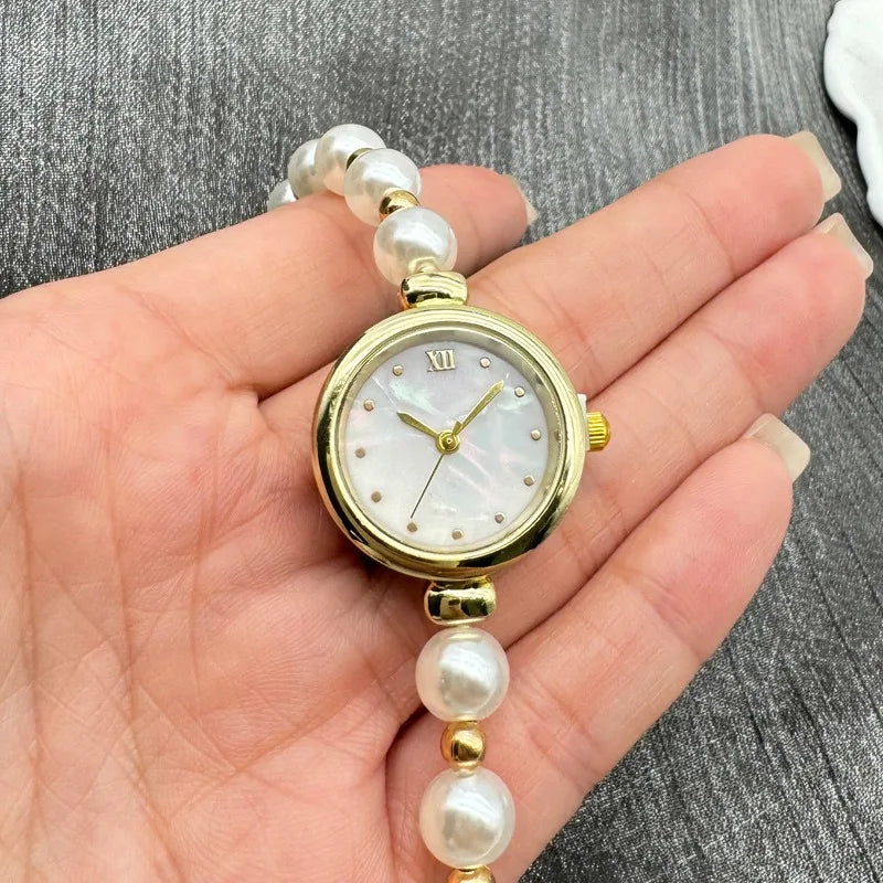 Luxury Adjustable Pearl Bracelet Quartz Watch for Women High-End Light Luxury Niche Market Elegant Timepiece can be customized
