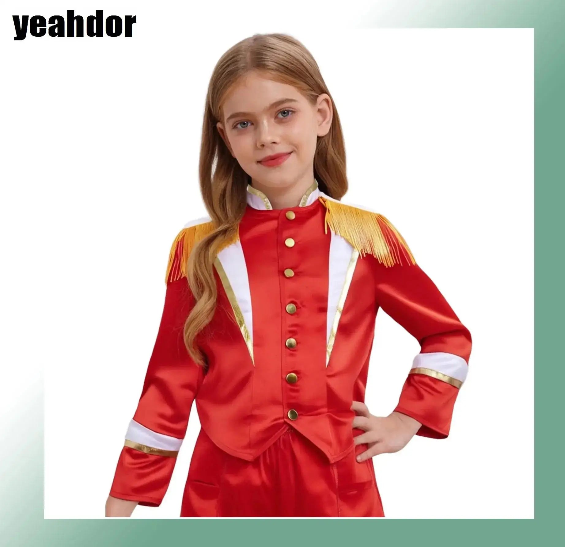Boys Girls Marching Band Uniform Long Sleeve Tassel Nutcracker Jacket Coat Guard Outerwear for Christmas Drum Major Performance