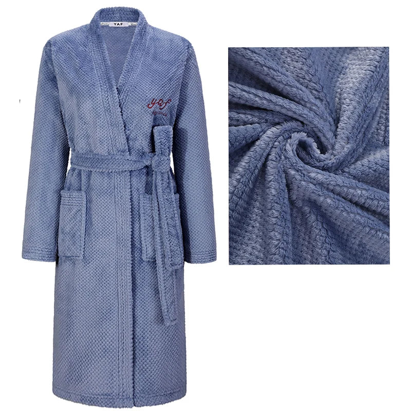 Winter New Couple Sleepwear Bathrobe Male Coral Fleece Yukata Nightwear Sexy Women's Home Clothes Flannel Absorbent Lingerie 3XL