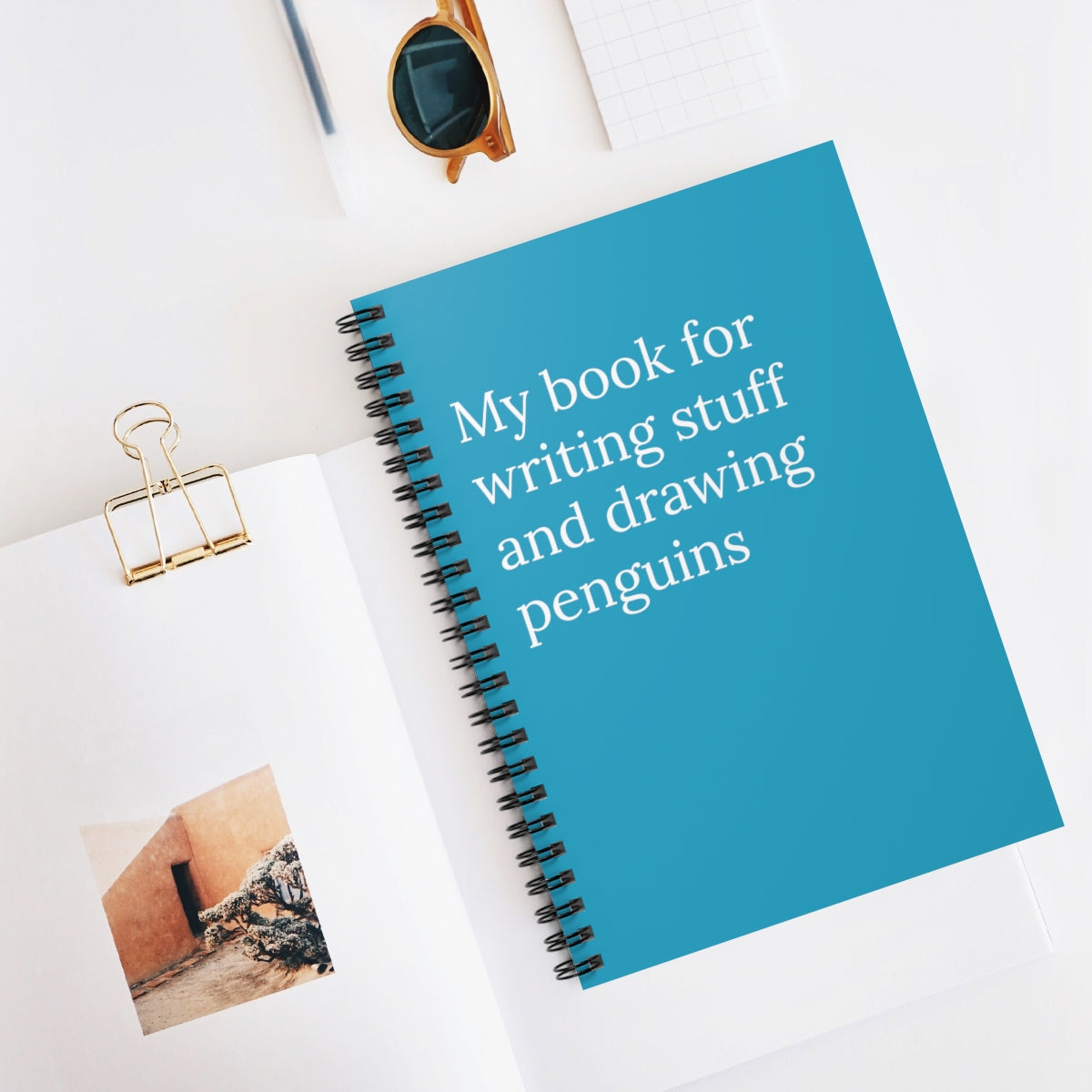 My book for writing stuff and drawing penguins Spiral Notebook