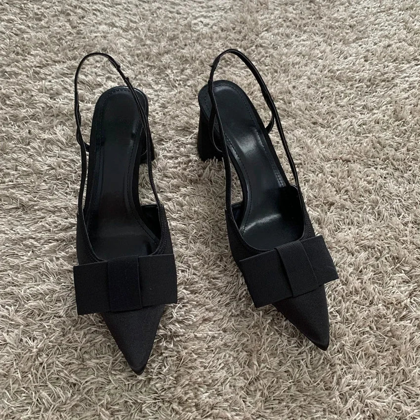 Butterfly-knot Design Heeled Sandals Women 2025 Fashion Elegant Dress Shoes Female Pointed Toe Pumps Women Slingback High Heels