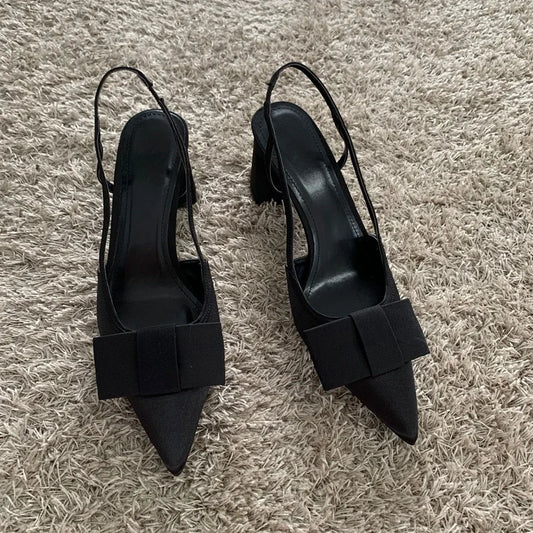Butterfly-knot Design Heeled Sandals Women 2025 Fashion Elegant Dress Shoes Female Pointed Toe Pumps Women Slingback High Heels