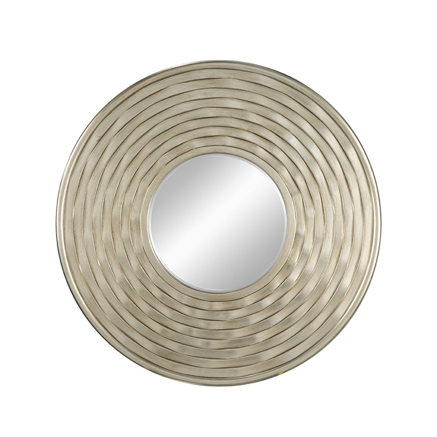 Round Sculpted Silver Wall Mirror with Beveled Glass, 31.3 in