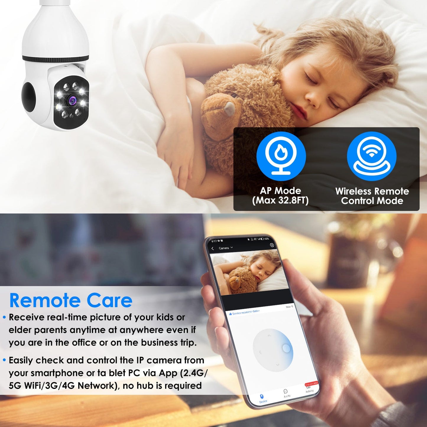 1Pc E27 WiFi Bulb Camera 1080P FHD WiFi IP Pan Tilt Security