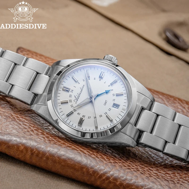 ADDIESDIVE Hot Brand 36mm Luxury GMT Watch Gift for Men 10Bar Waterproof BGW9 Super Luminous 316L Stainless Steel Quartz Watches