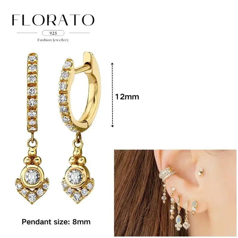 925 Sterling Silver Ear needle European And American Style Hoop Earrings Round square Pendientes Fashion For Women Birthday Gift