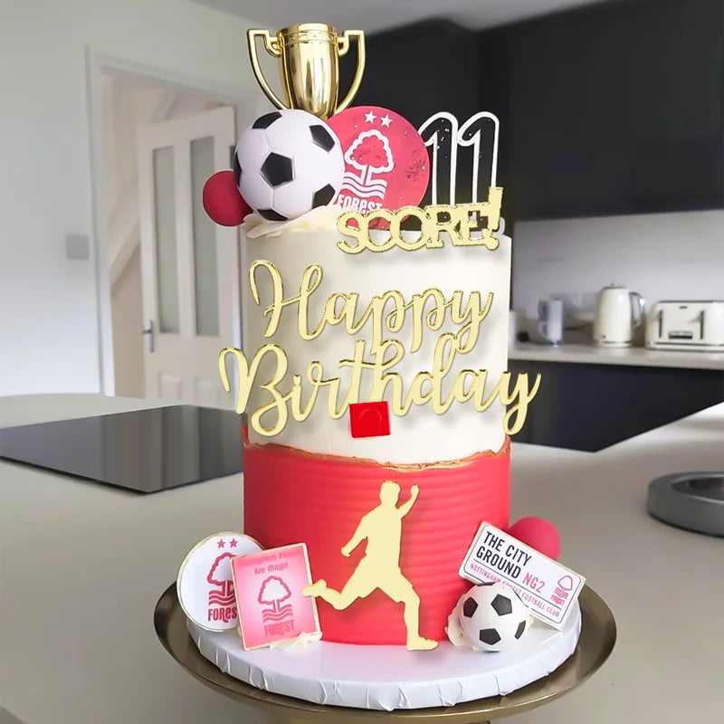 1set Gold Acrylic Happy Birthday Cake Topper Kids Football Birthday Party Cake Toppers Baby Shower Cake Gift Dessert Decoration