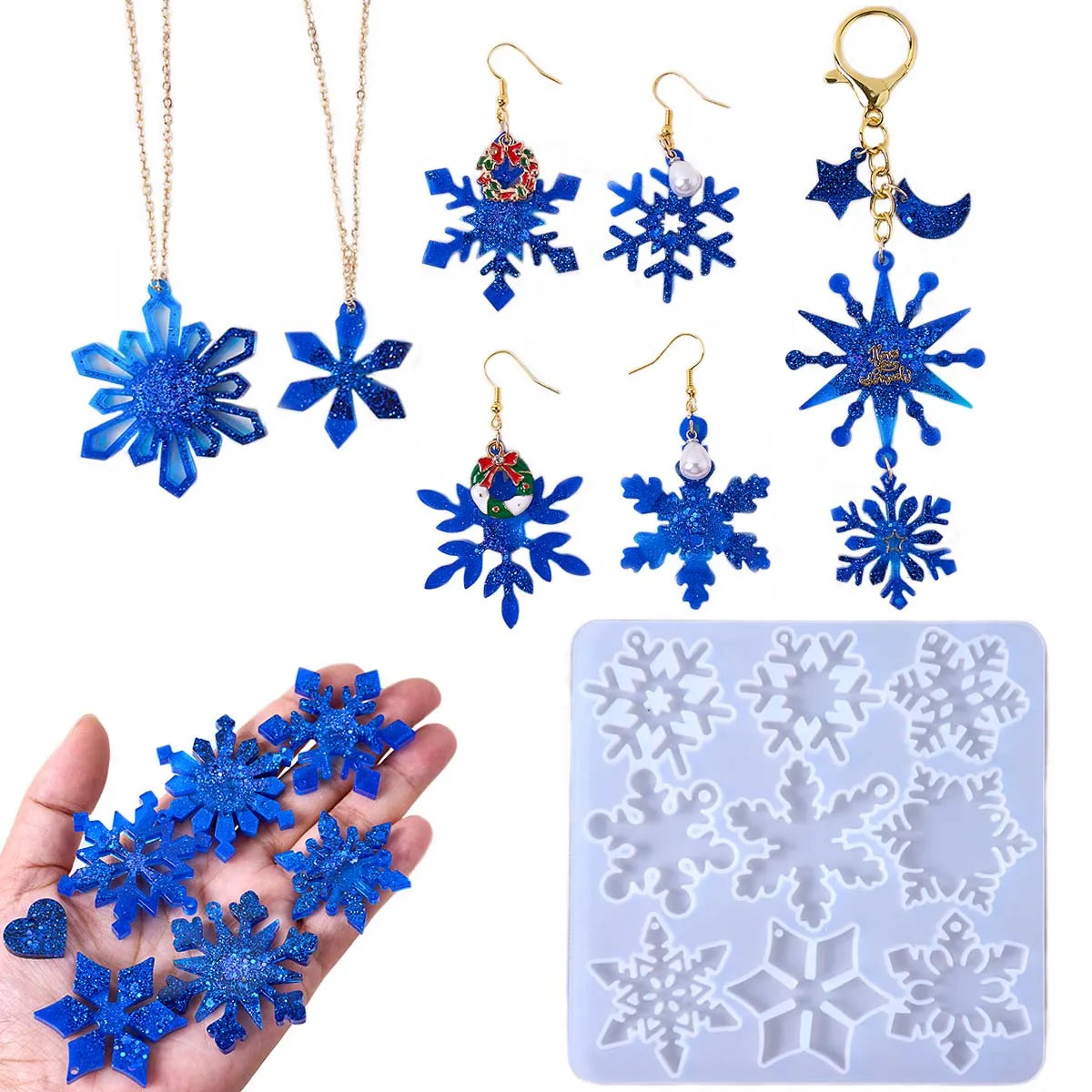 Snowflake UV Resin Silicone Mold DIY Christmas Ornaments Craft Making Epoxy Earring Pendant Keychain Jewelry Casting Molds