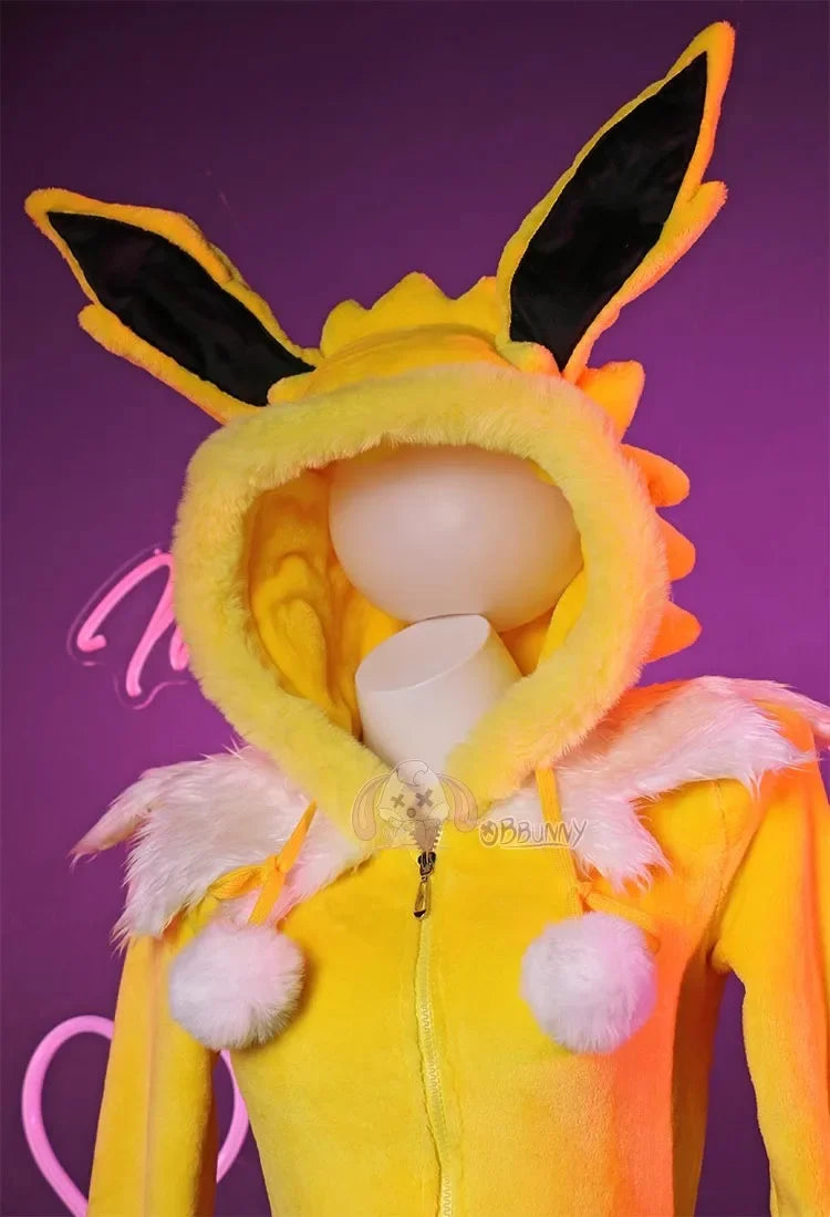 Anime Jolteon Cosplay Costume For Women Sexy Deep V Hooded Bodysuit Socks Suit Bunny Girl Lolita Cartoon Plush Pajamas Christmas