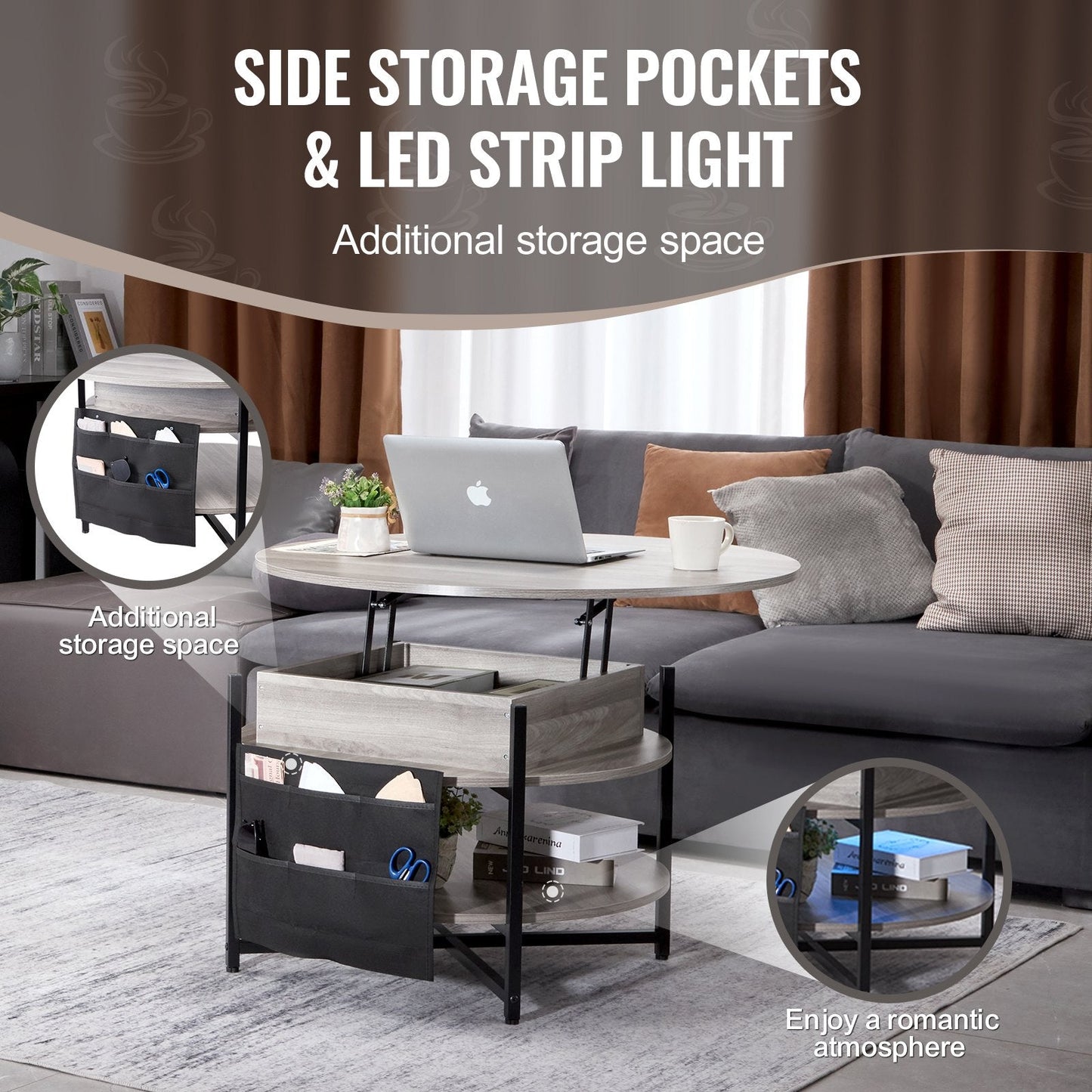 Lift Top Coffee Table, 35.3 In Round Coffee Table With Extra Storage
