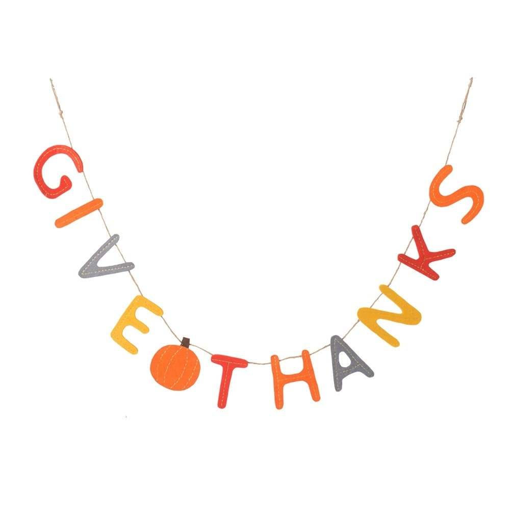 Set of 2 Give Thanks Thanksgiving Banners with Felt Pumpkin, 68 in
