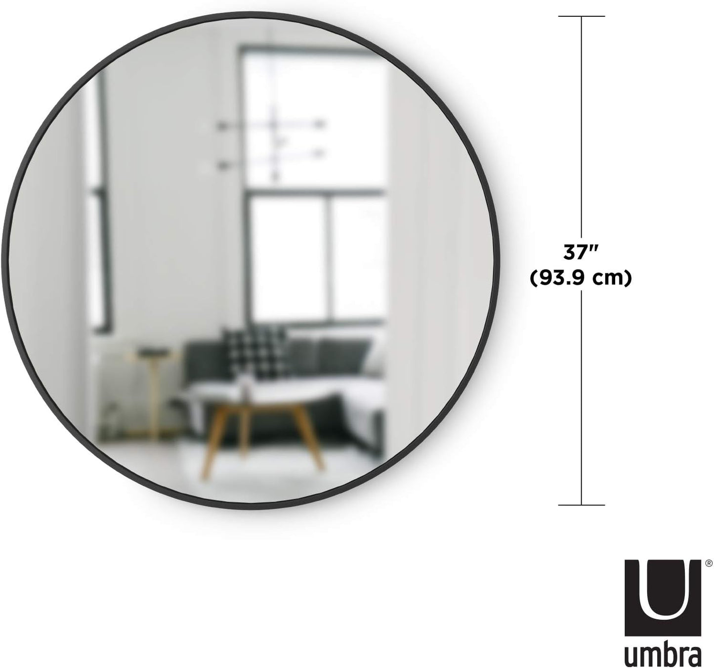 Round Rubber Wall Mirror 37 Inch Diameter With Protective Rubber Frame