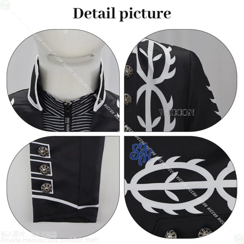 Game DMC5 Cosplay Vergil Anime Costume Demon Cos Cryy Long Black Punk Goth Coat Uniform Pants Jacket Vest Wigs Halloween Party