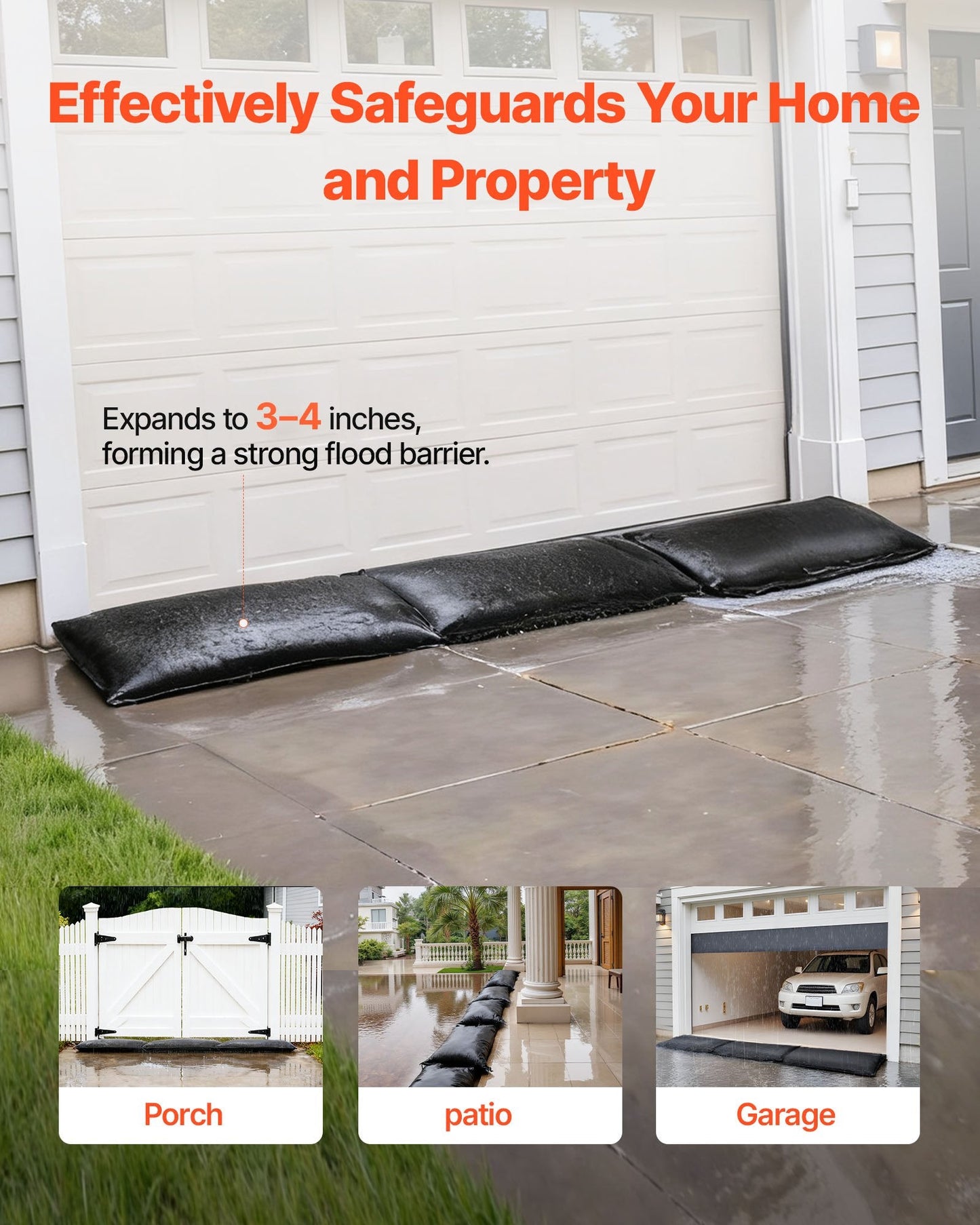 Flood Barrier, 6 Pack, 2.7 X 1.4 Ft Flood Bags Activated By Water,