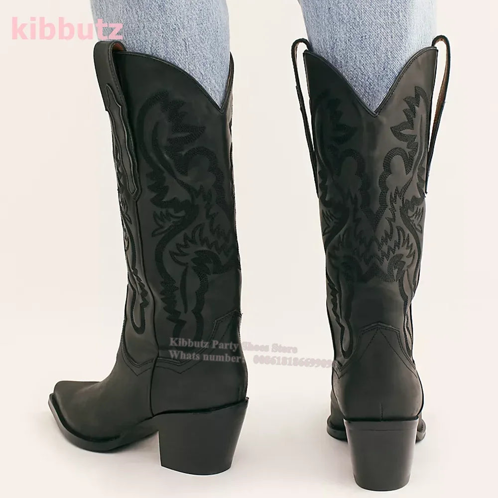 Cowboy Knee-High Boots Pointed Toe Strange Style Leather Solid Slip-On Fashion Luxury Concise Novelty Sexy Super High Shoes New