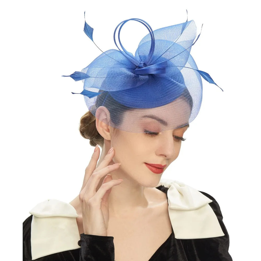 Fashion Feathers Mesh Fascinator Hat Elegant Exquisite Veil Hat Headwear Hair Hoop Sweet Bride Headband Cocktail Party