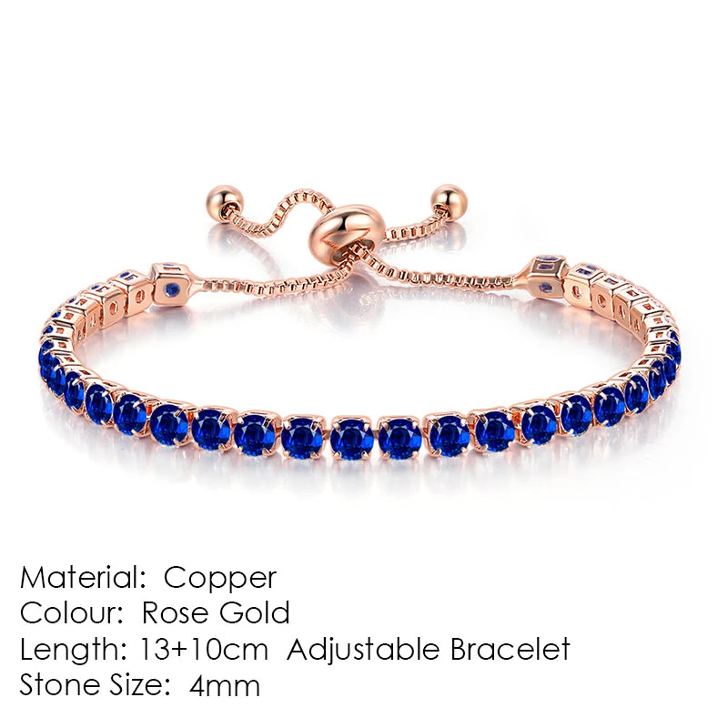 Adjustable Tennis Bracelet For Women Christmas Gift 4*4mm Rainbow Zircon Rose Gold Color Women's Bracelet Jewelry H056