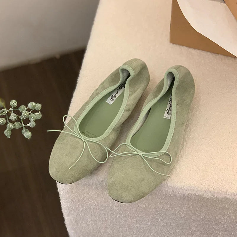 Fashion Butterfly-Knot Ladies Slip On Heeled Pumps Shoes Female Shallow Footwear Low Heel Women Ballet Flats Shoes 2025 New