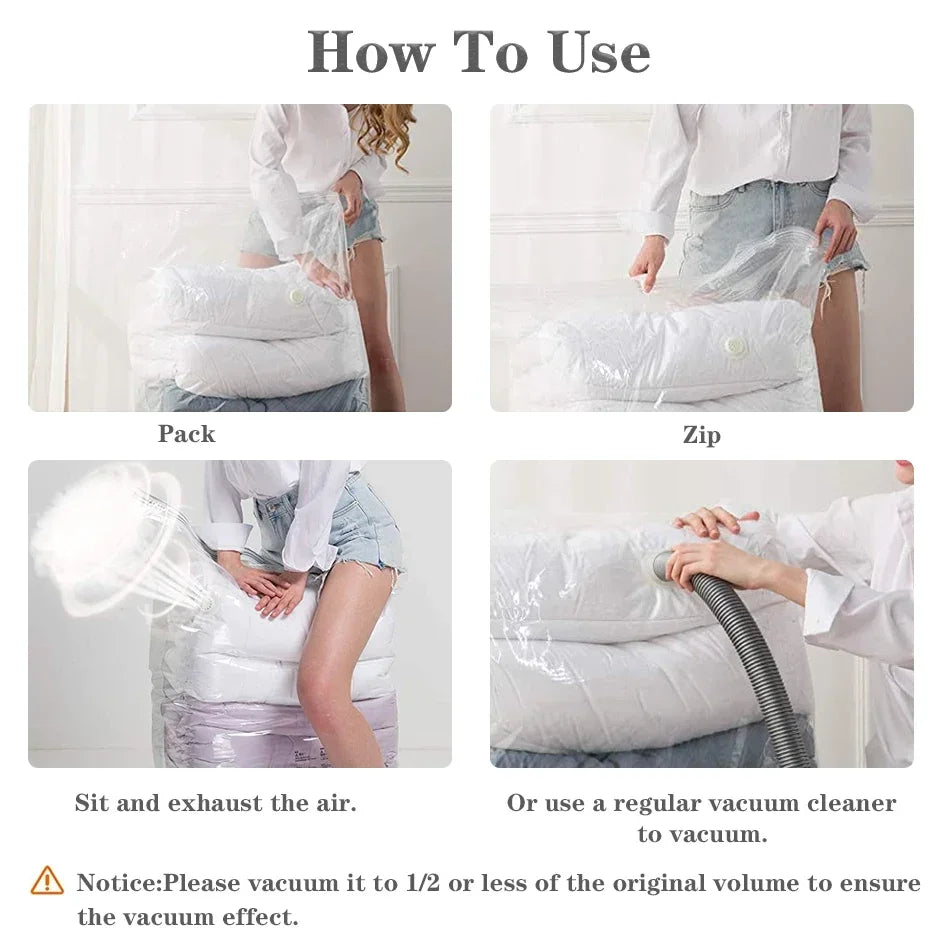 Space Save Clear Vacuum Storage Sealer Bags Large Compression Sealed Bags Home Organizer For Comforters Pillows Bedding Coats