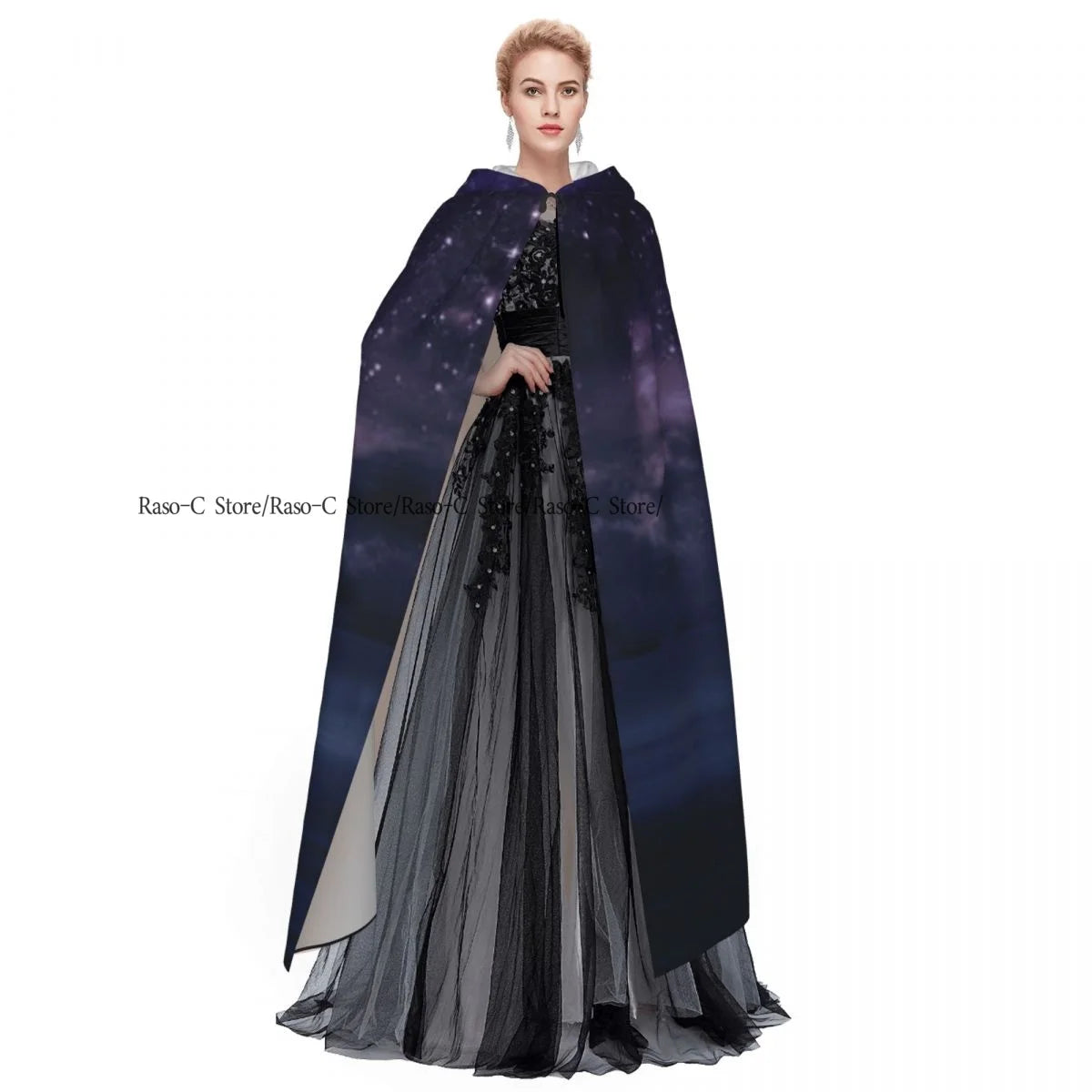 Starry Sky In The Open Sea Abstract Background Hooded Cloak Polyester Unisex Witch Cape Costume Accessory
