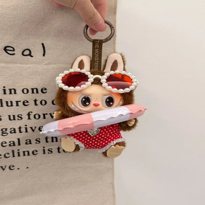 3 Piece Set Without Dolls For Labubu Vacation Set Swimsuit Swim Ring Glasses Baby Clothes Mini Labubu Specially Made Clothing