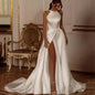 Ivory Wedding Dresses White Bridal Gowns Formal O-Neck Pearls Satin Custom Zipper Lace Up Plus Size New Thigh-High