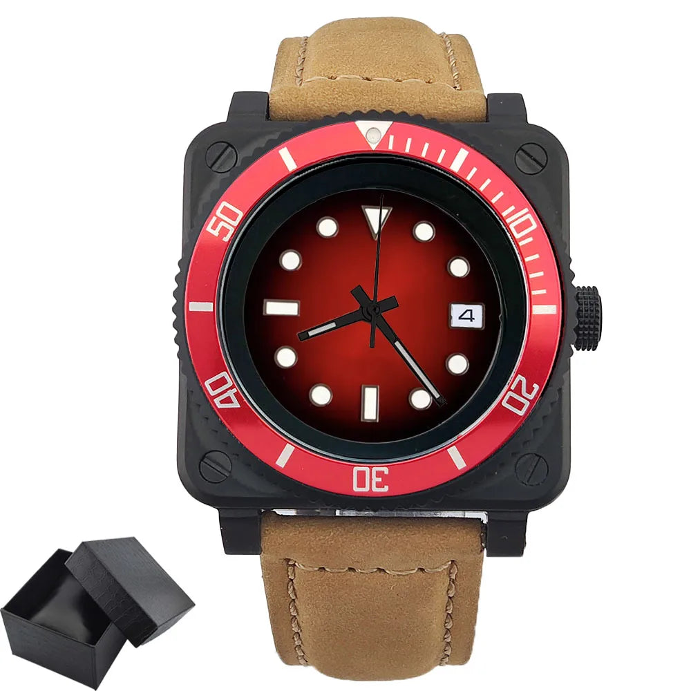 Fashionable square men's watch NH35  Luxury sports automatic movement Sapphire glass water-resistant 10ATM cowhide strap watches