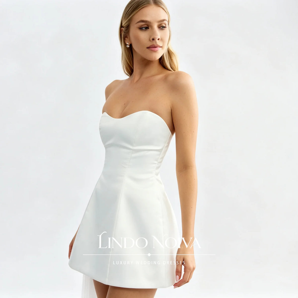 LINDO NOIVA Customized White Strapless Sweetheart Tulle Wedding Dress Sleeveless Modern Vestidos De Novia For City Hall Wedding