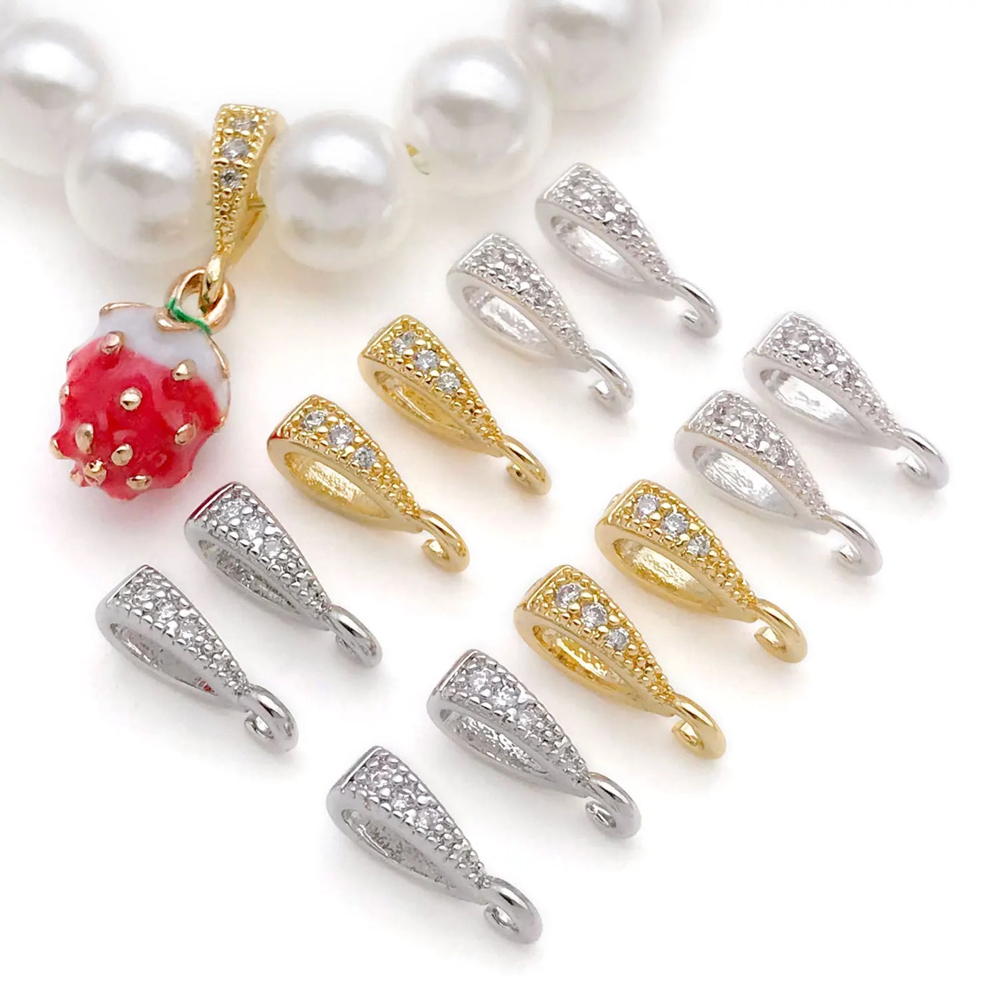 5pcs 18K Real Gold Plated Brass Melon Seed Buckle Connectors, Inlaid Zircon For DIY Bracelet Necklace Jewelry Making Accessories