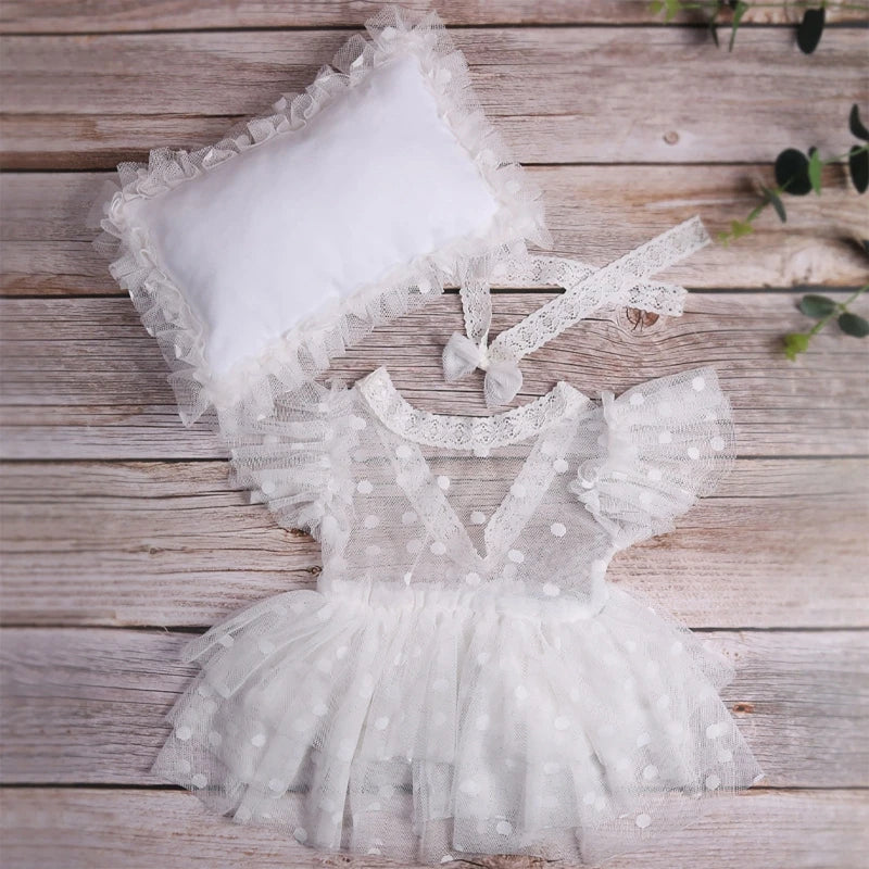 4 Pcs/Set Baby Clothes Newborn Photography Props Baby Romper Jumpsuit Hat Pillow Set With Cute Bear Doll Photo Shooting Outfits