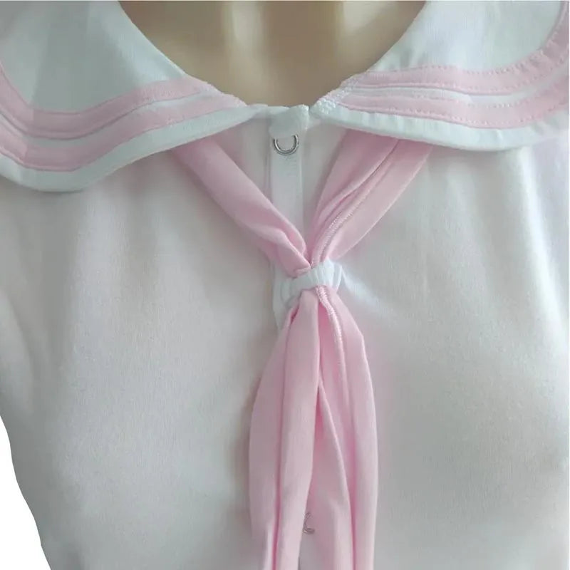 White Pink Cute Girl Sailor Bodysuit Adult Baby Romper With Snaps Soft Comfortable Onesie ABDL Clothes Couple Home Playsuits