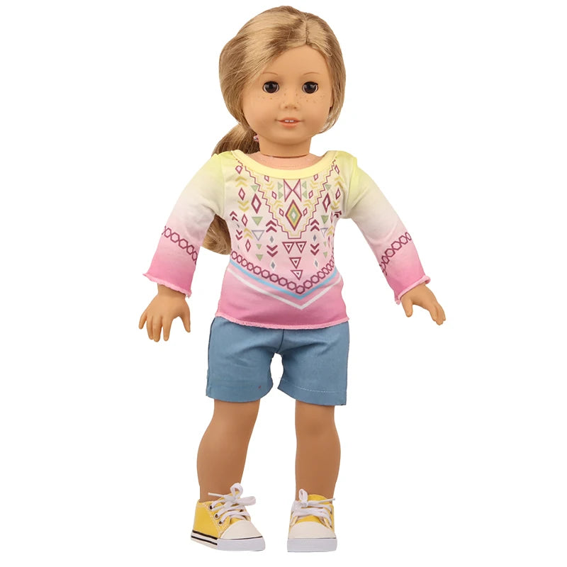 Cactus T-shirt+Denim Shorts Flower Dress+Hat Flamingo Doll Clothes Set For 18 inch American&43cm Baby New Born.OG,Life Girl Doll