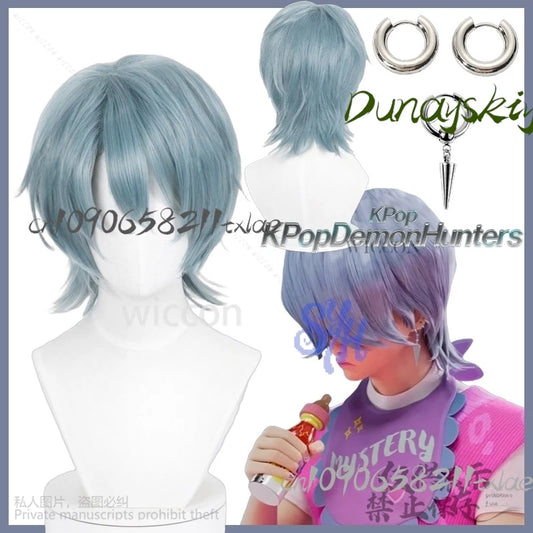 Saja Boy Mystery Huntrix KPop Demon Hunters Cosplay Purple-gray Synthetic Short Straight Hair Wigs Curling Accessories Halloween