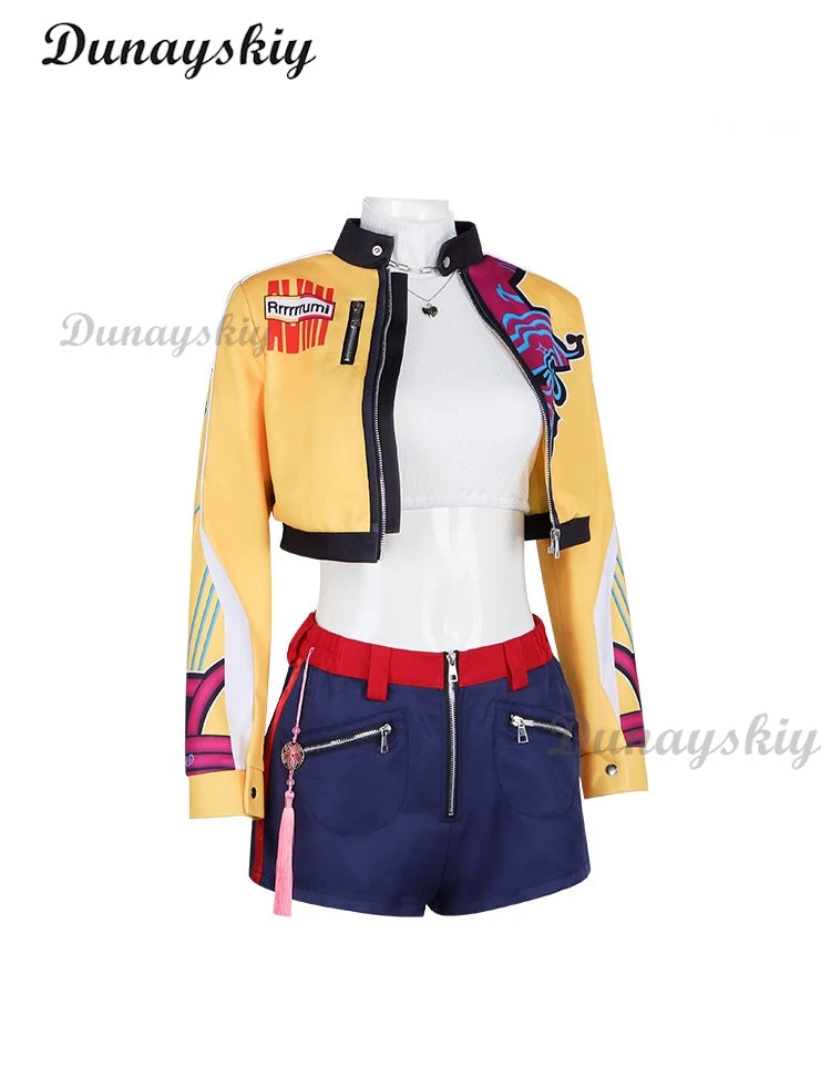 K-Pop Rumi Cosplay Costume Wig And Stage Coat Set Demon Hunter Short Outfit Sexy Halloween Roleplay Women's Group Idol Costume