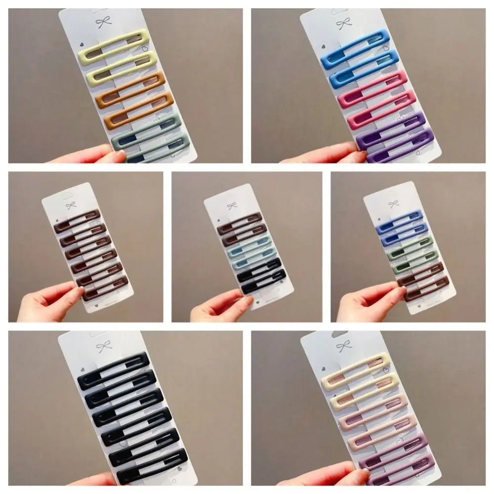 6pcs/set Headwear Korean Style Rectangle Hairpins Frosting Metal Geometry Barrettes Solid Color Hair Clip Daily