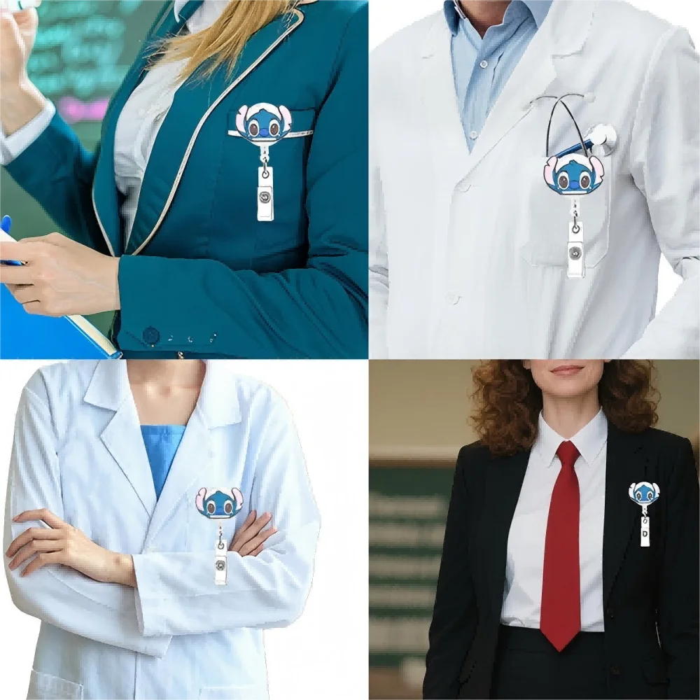 Disney anime Stitch acrylic retractable nurse badge scroll, doctor teacher student ID holder keychain lanyard