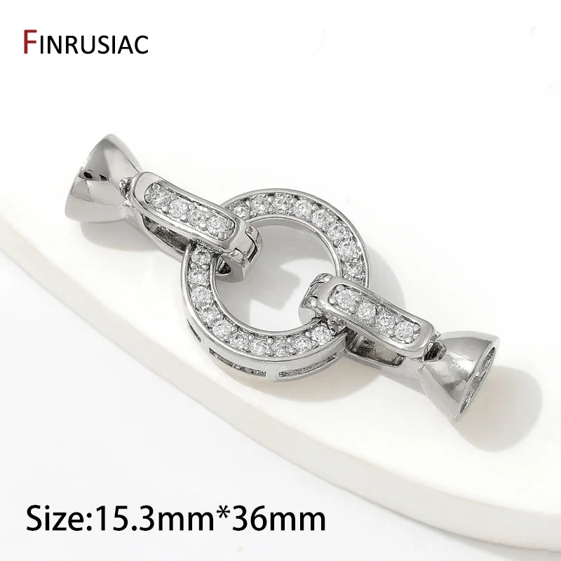 18K Gold Plated Inlaid Zircon Round Connector Clasps For Bracelet Making,End Caps Fastener Clasps Handmade DIY Jewelry Making