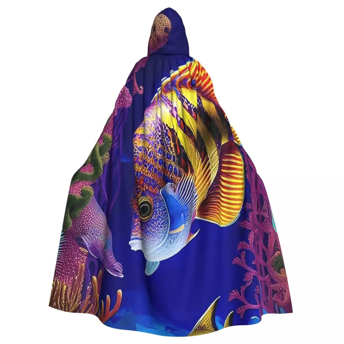 Colorful Fish In The Ocean Tropical Fish Long Hooded Cloak Witch Medieval Costume Cosplay Cape HalloweenCoat Adult Unisex
