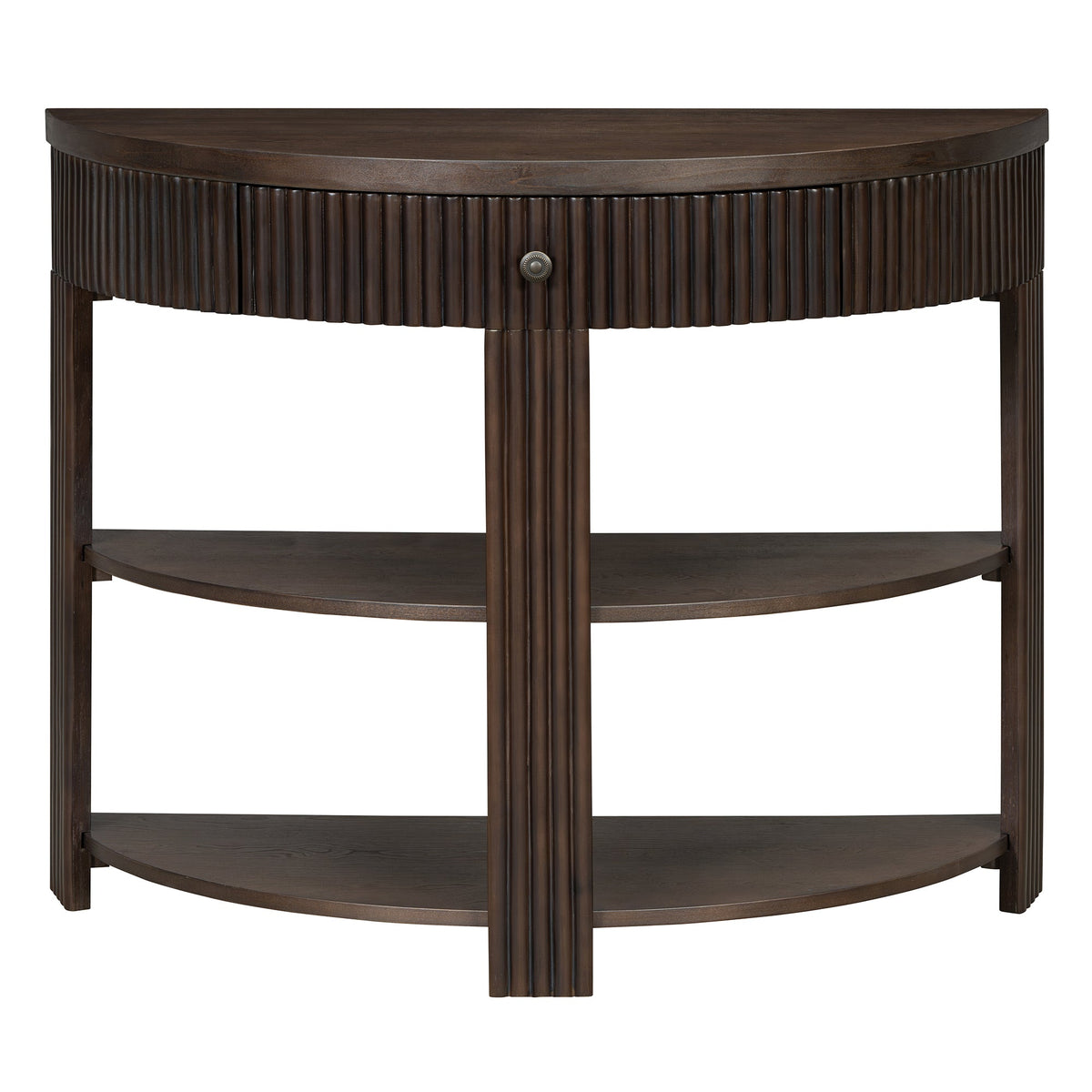 Fluted Half Moon Console Table with Drawer and 2 Shelves for Entryway,