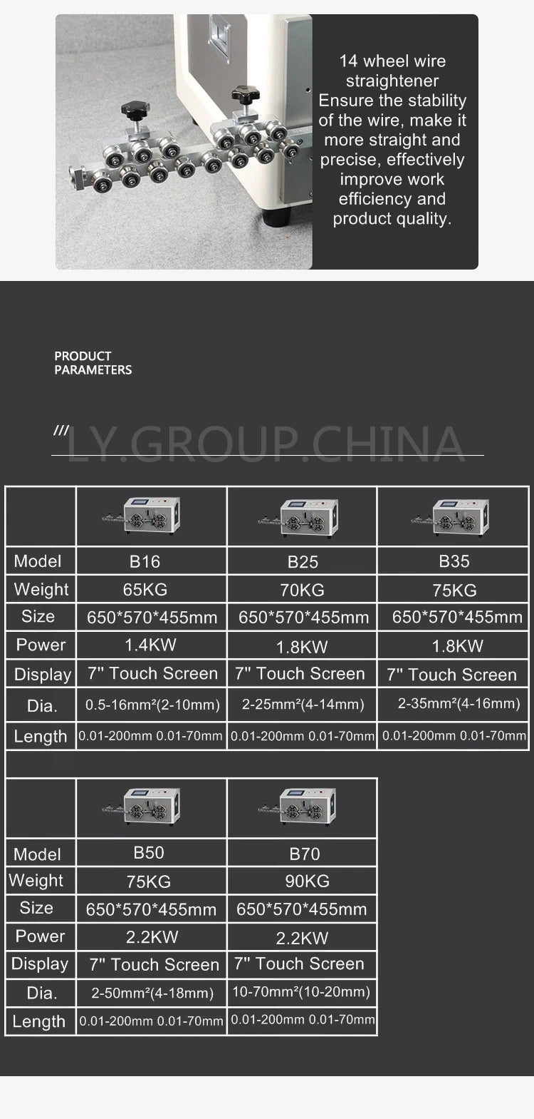 LY B16 B25 B35 B70 Automatic Touch Screen Crawler-type 16 Wheels Professional Electric Peeling Wire Stripping Cutting Machine