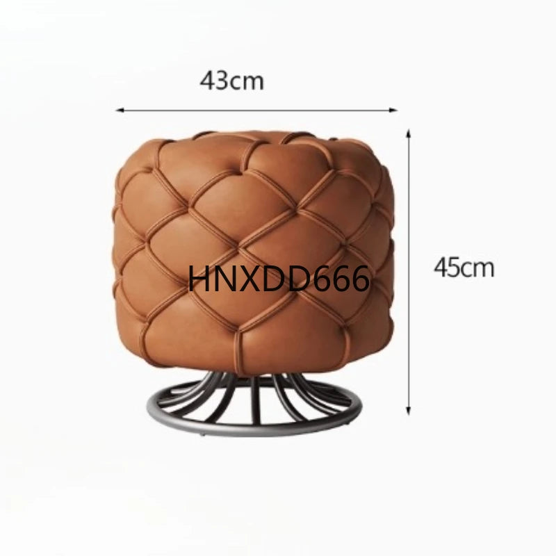 Italian Luxury Bedroom Leather Footrest Shoe Changing Stool Bedroom Stainless Steel Vanity Chair Office Single Home Furniture