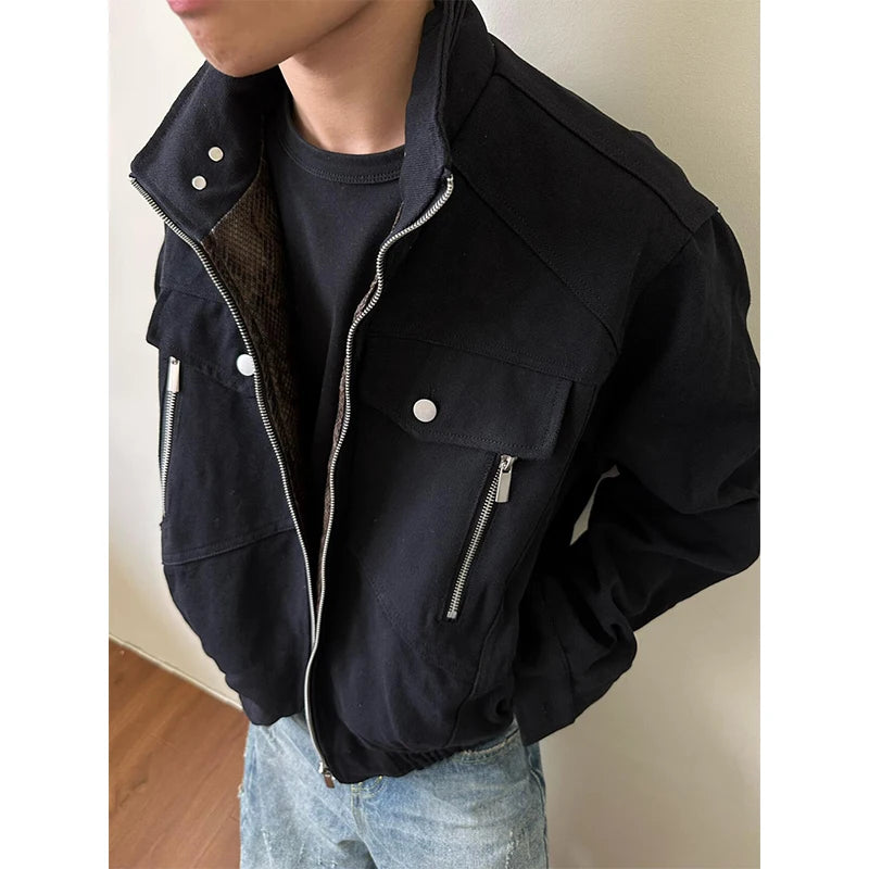 Bla Workwear Jaet Men's Sle Spring Autumn High-End Motorcycle Pilot Coat Stand Collar Snake Pattern Cotton Long Sve