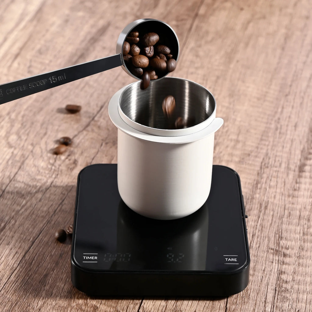58mm Coffee Dosing Cup with Cleaning Brush Sniffing Mug for Espresso Machine Wear Resistant Stainless Steel Coffee Dosing Cup