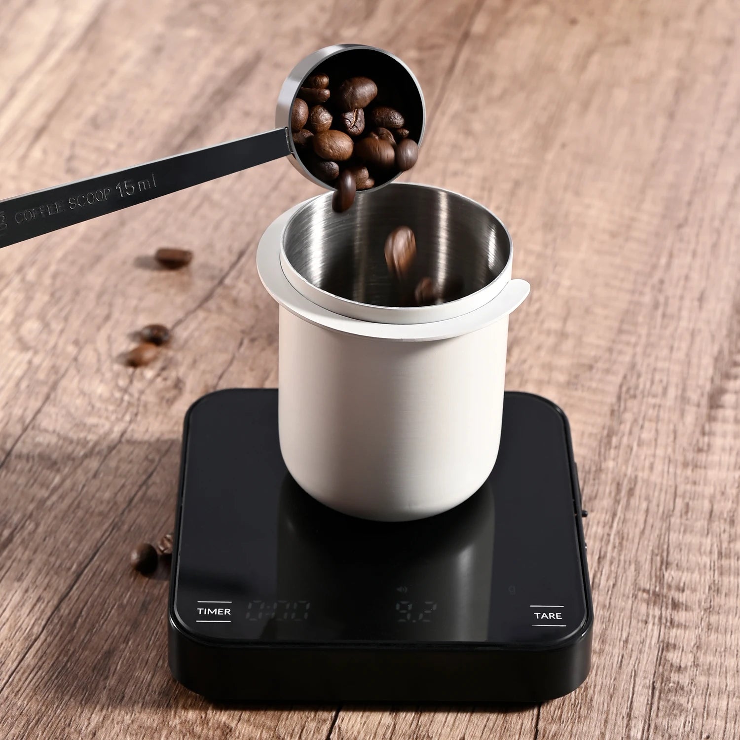 58mm Coffee Dosing Cup with Cleaning Brush Sniffing Mug for Espresso Machine Wear Resistant Stainless Steel Coffee Dosing Cup
