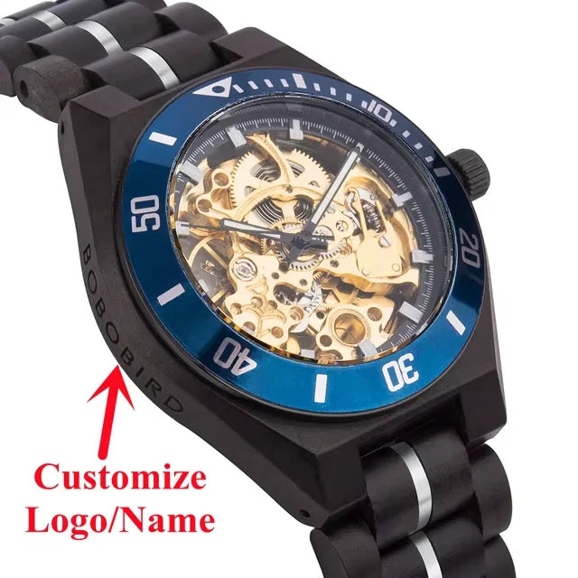 Wooden Automatic Mechanical Watch Men Wristwatch BOBO BIRD Top Fashion Luminous Hands Clock Custom Gift Box Relogio Masculino